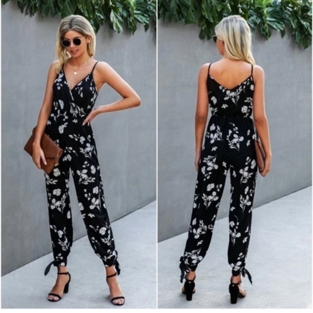 BellanBlue Elegant Black and White Floral Jumpsuit